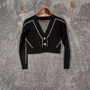 Lulus Mod Moment Black Knit Cropped Cardigan Sweater Size Xs